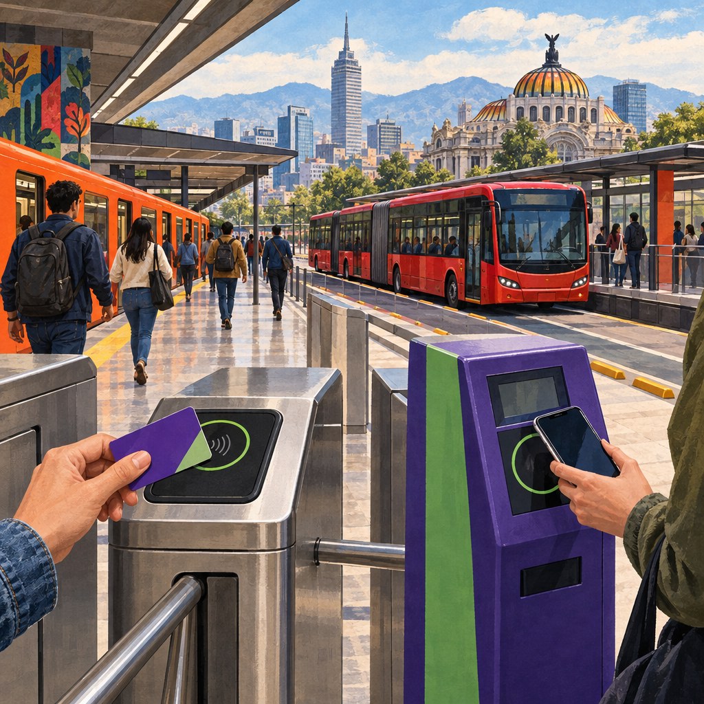 Editorial illustration of the Mexico City MI transit card, Metro and Metrobús