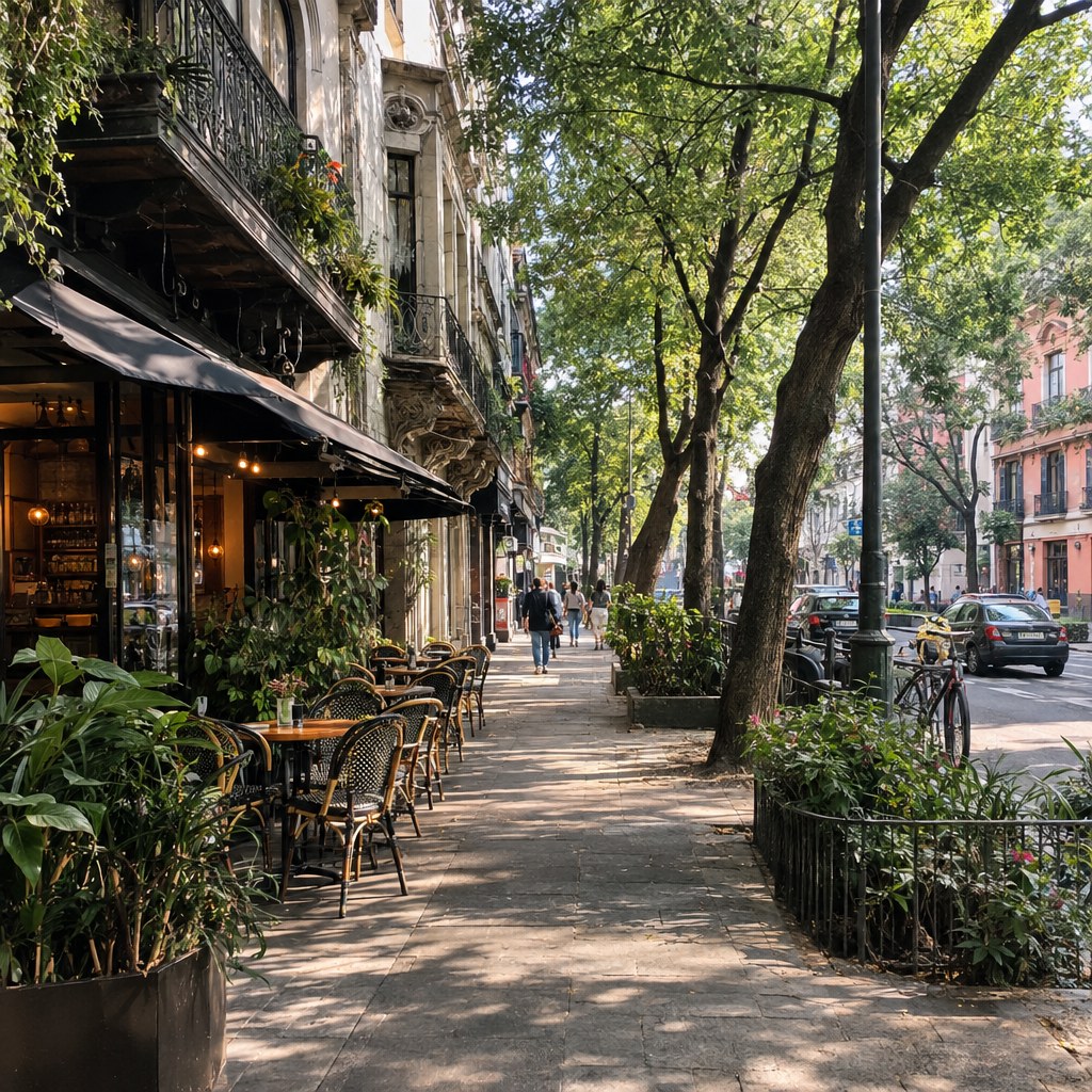 Leafy Mexico City street scene for first-time visitors to CDMX