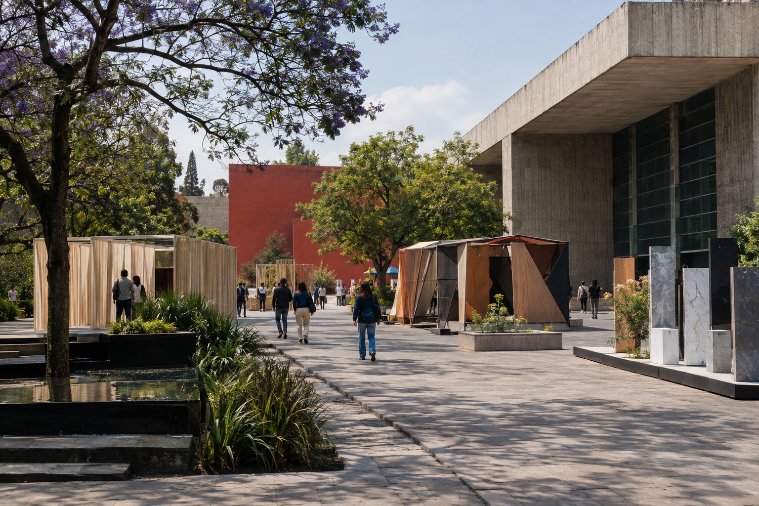 Editorial image of a contemporary Mexico City arts and design campus, illustrating Abierto de Diseño CDMX 2026 at CENART.